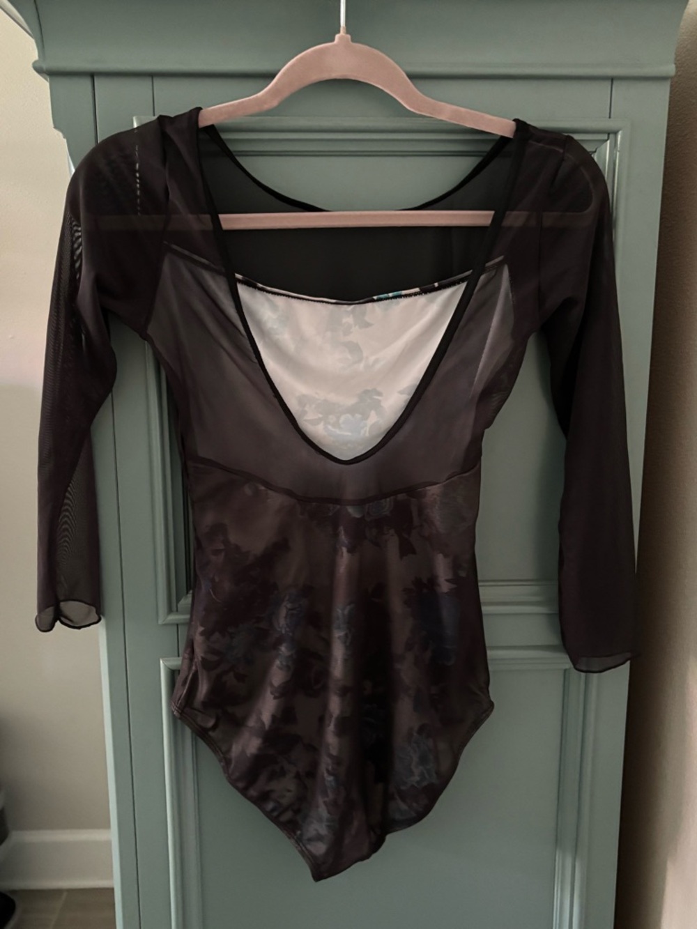 Sheer Long-Sleeve Black Floral Bodysuit - Picture 2 of 4